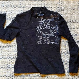 Escada black stretch lace top shirt elegant formal